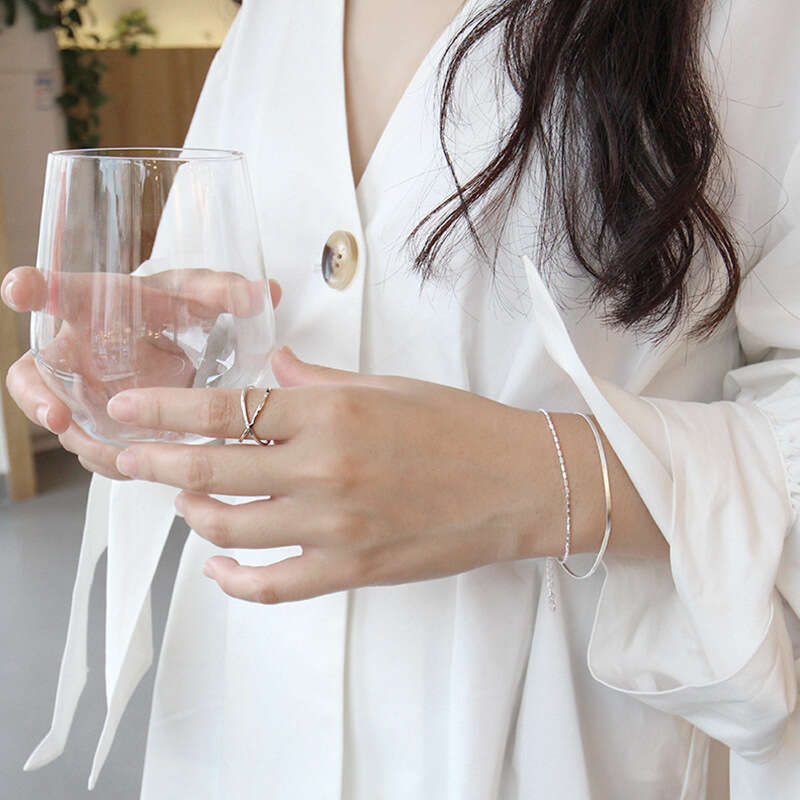 JT069 Korean version jewelry S sterling X cross glossy three-dimensional opening silver ring bracelet. 