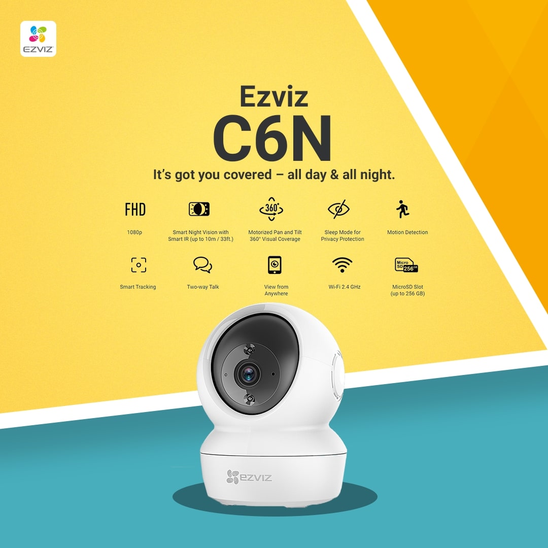 EZVIZ C6N 1080p Indoor Home Pan/Tilt WiFi Security Camera, 360° Coverage, Auto Motion Tracking, Two-Way Audio, Clear 30ft Night Vision, Supports MicroSD Card up to 256GB IP Camera - Wifi Camera. 