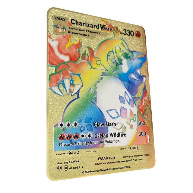 【3C VictoryEagle】English Version New Charizard Vmax V GX Shiny Gold Metal Card Game Child