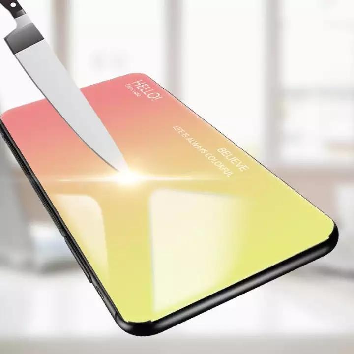 Gradient Color Tempered Glass Casing Protective Case Back Cover Soft TPU Bumper Case For Samsung Galaxy J1 (2016) / J120 Case. 