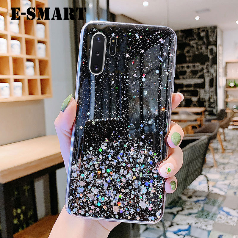 For Samsung Galaxy Note 10 Plus Case Glitter Silicone Soft Back Covers Starry Sky String Glitter Transparent Space Stars Moon Samsung Note10 Plus Back Cover. 