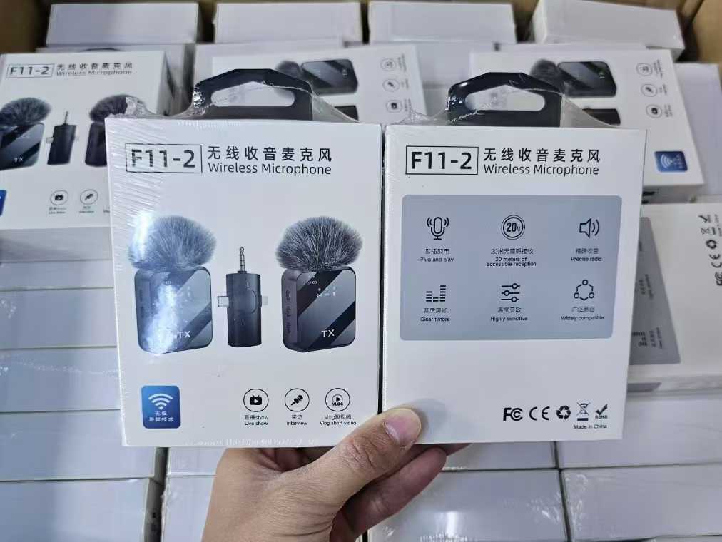F11-2:1 Collar Wireless Microphone 3in1 iPhone, Android, Camera & Type-C Supported 99% Noise Cancellation. 