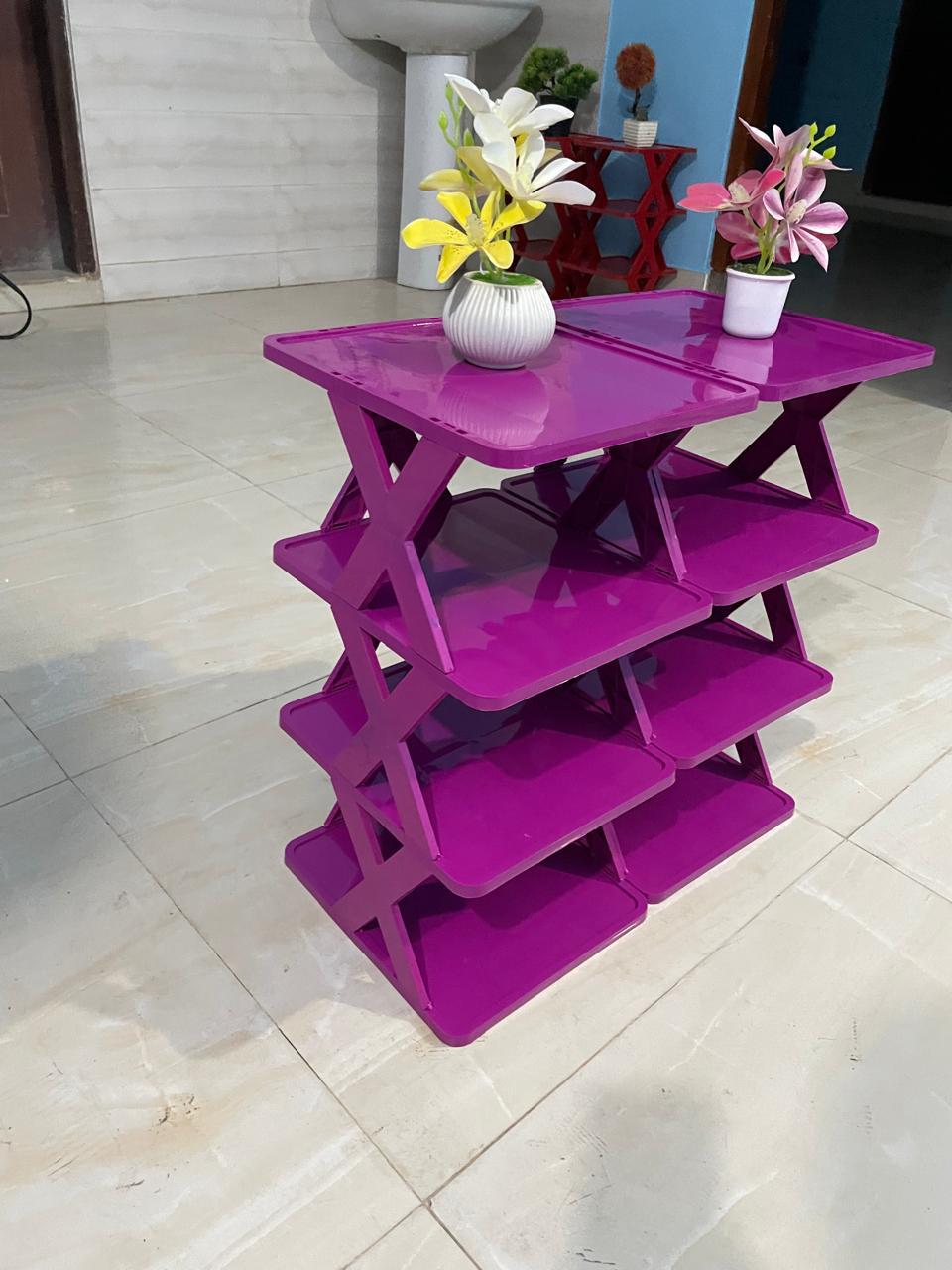 1 pcs Multi-Layer Folding Shoe Rack: 4-Layer Adjustable Plastic Storage for Shoes, Easy to Assemble. 
