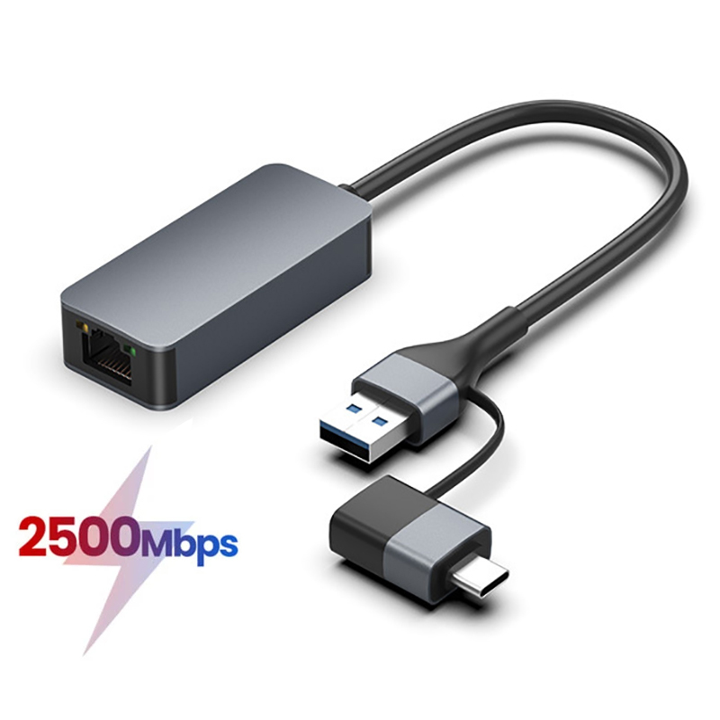 2.5 Gigabit Ethernet Adapter Type-C USB 3.0 To RJ45 LAN Cat8 Cable 2500Mbps High Speed Rtl8156b Network Card for NAS Laptop PC