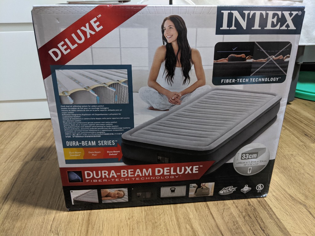 INTEX 67766 0.99M DURA-BEAM Deluxe Fiber-Tech Technology 33CM Extra Thick Inflatable Air Bed Mattress Built-In ..caina. 