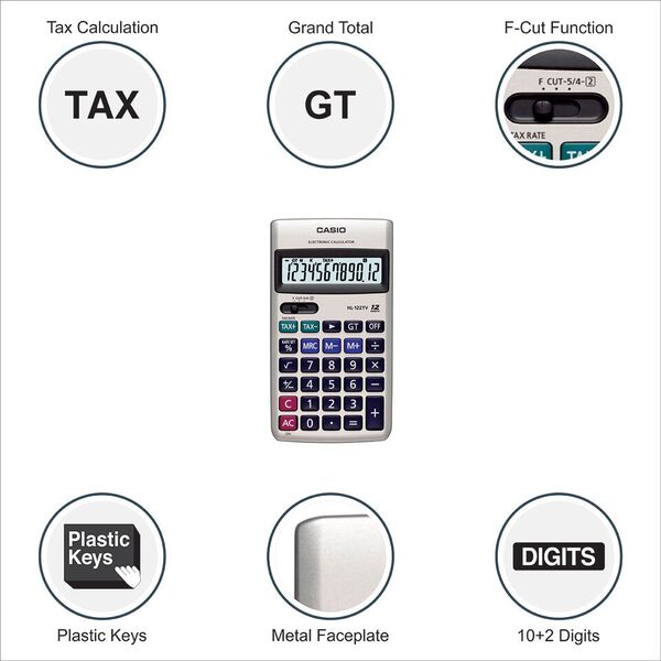 Casio HL100LB Battery Powered Basic Calculator - Grey. 