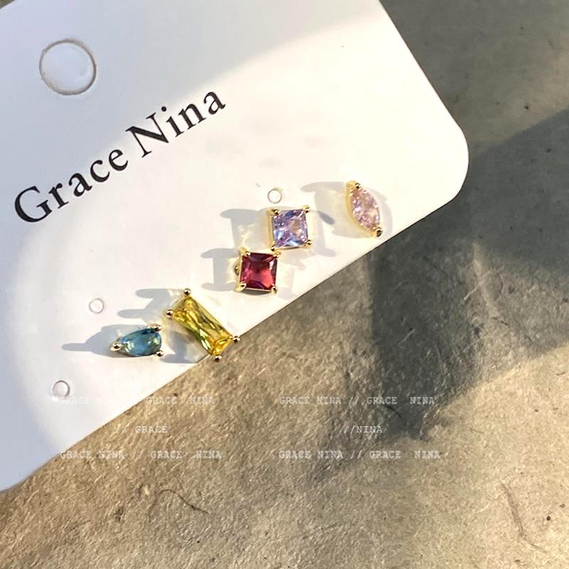 Light luxury ins style colorful zircon earrings niche design high-end earrings for women summer exquisite small earrings versatile