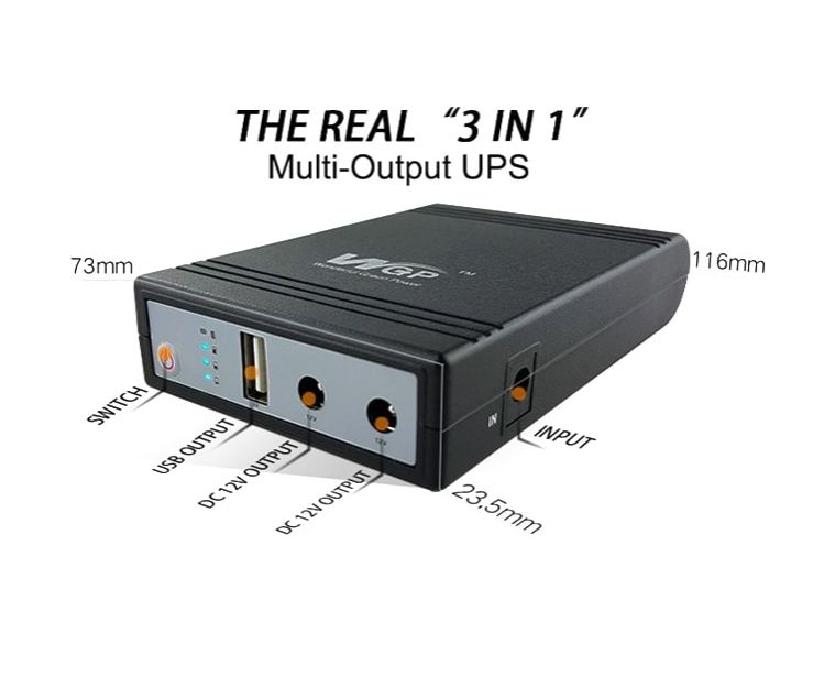 WGP Mini UPS 10400 mAh DC UPS  for Router, Onu, CC Camera 5 12 12 Volt Output  (5,9,12 & Y Cable)  & Charger. 