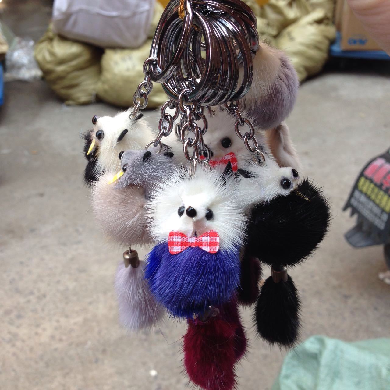 Little Fox Lady Cute Fur Mink Fur Bag Pendant Accessories Car Key ChainReal Hair Mobile Phone Charm. 