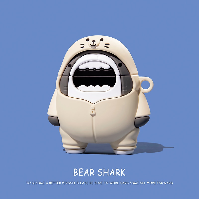 【FUPANG】3D Cartoon Bear Shark Earphone Cover For Apple Airpods 1 2 Bulldog Silicone Wireless Bluetooth For Airpods Pro