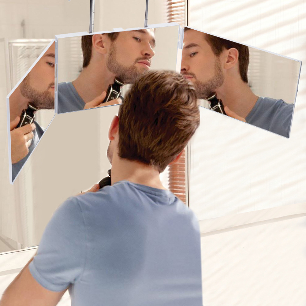 3 Way Mirror for Self Hair Cutting 360° Mirror with LED Lights, Trifold Self Haircut Mirror Rechargeable with Height Adjustable. 