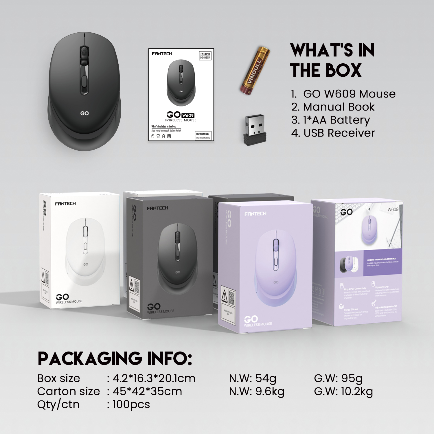 FANTECH GO W609 Wireless Mouse With 2.4GHz Wireless Connection Ergonomic Design For Gaming Gammer Office Home. 