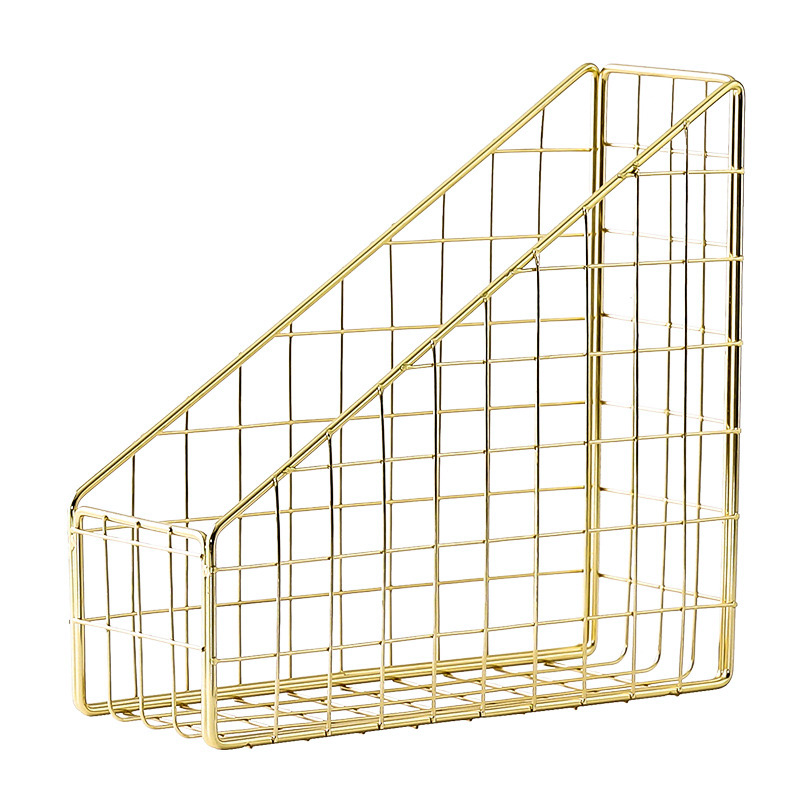 Gold Electroplated Iron Desktop Shelf File Magazine Book Stand