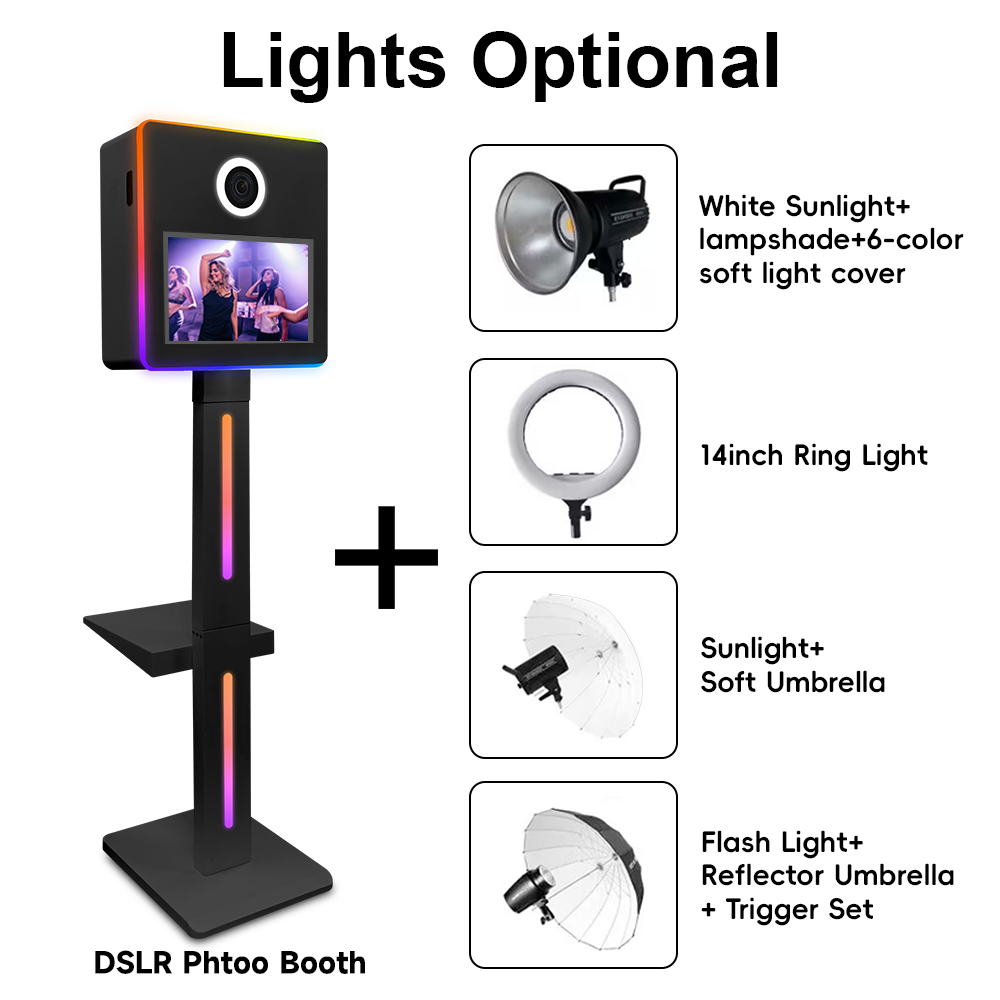 Selfie Mirror Photo Booth Machine 15.6in Touch Screen with Light Portable DSLR Camera Photo Booth Kiosk Shell For Partys Events. 