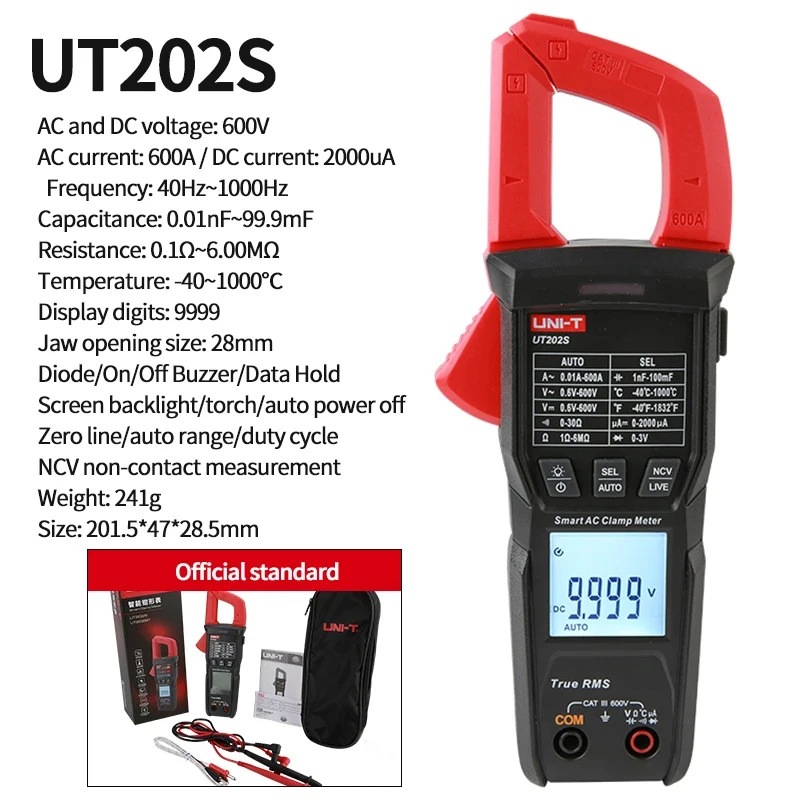 Unit-t new digital clamp meter ut202s ut202 BT Bluetooth connection 600A AC/DC current voltage 9999 counts TRMs NCV ammeter. 