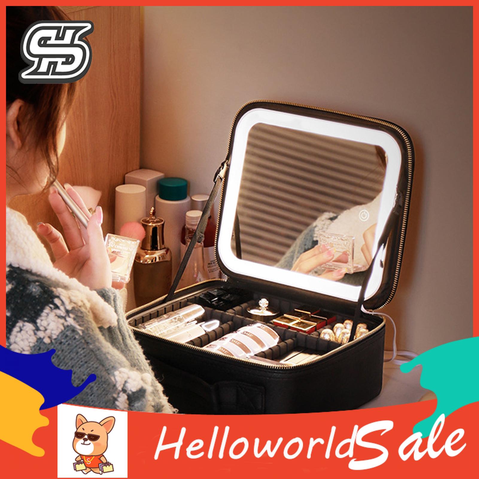 A lighted makeup mirror is installed on the makeup bag. The LED lights are adjustable in three colors, namely white, yellow and mixed colors. Ideal for use while applying makeup and has a charging function.. 