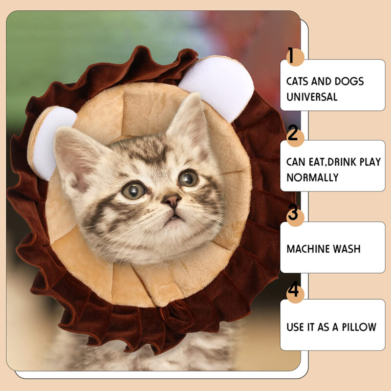 Pet Lion Shape Elizabeth Ring Comfortable Adjustable Anti-bite Recovery Collar Protective Cone For Dogs Cats. 