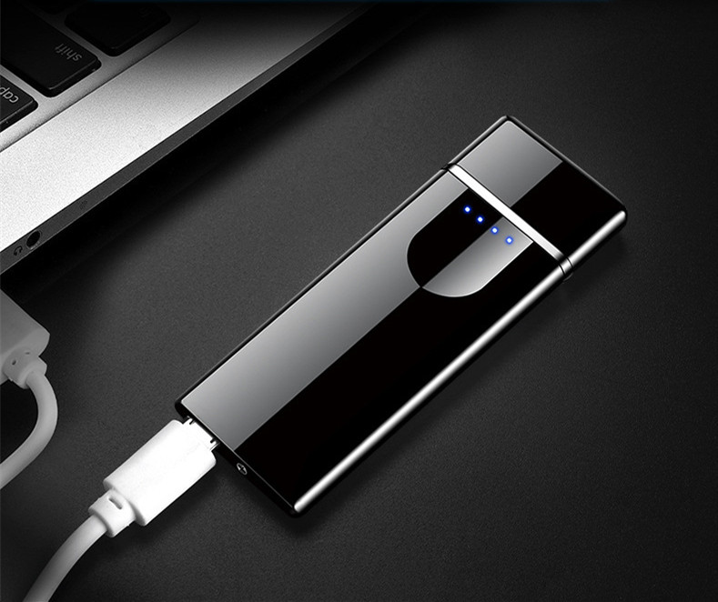 Portable Small Size Heat Coil Slim Lighter Zinc Alloy Fingerprint Encendedor Electrico USB.jpg