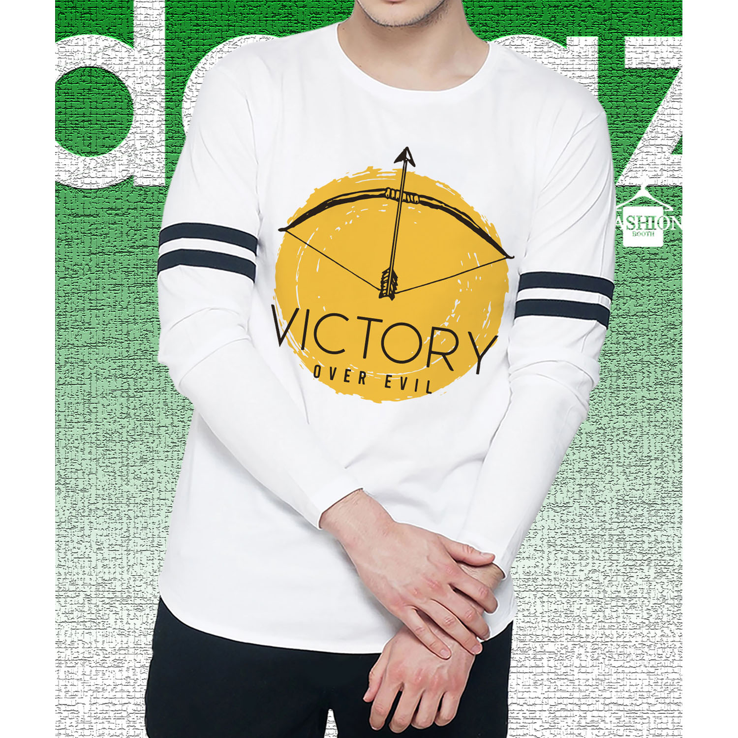 Black Stripe White Full hand t-shirt 