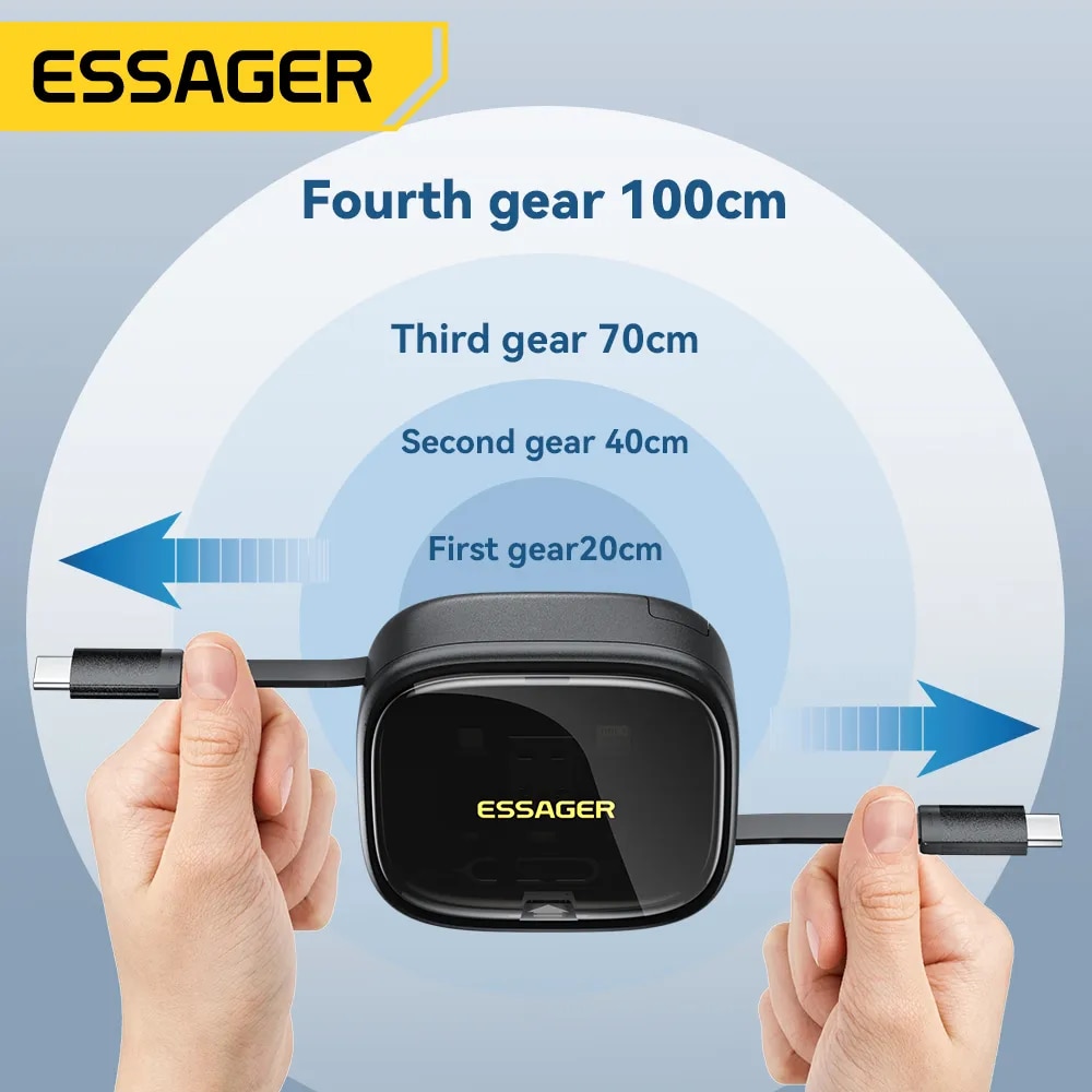 Essager USB C To Tpye C Cable PD 60W for xiaomi poco Fast Charging Data Travel Multi Functional Cord With Holder Storage Box. 
