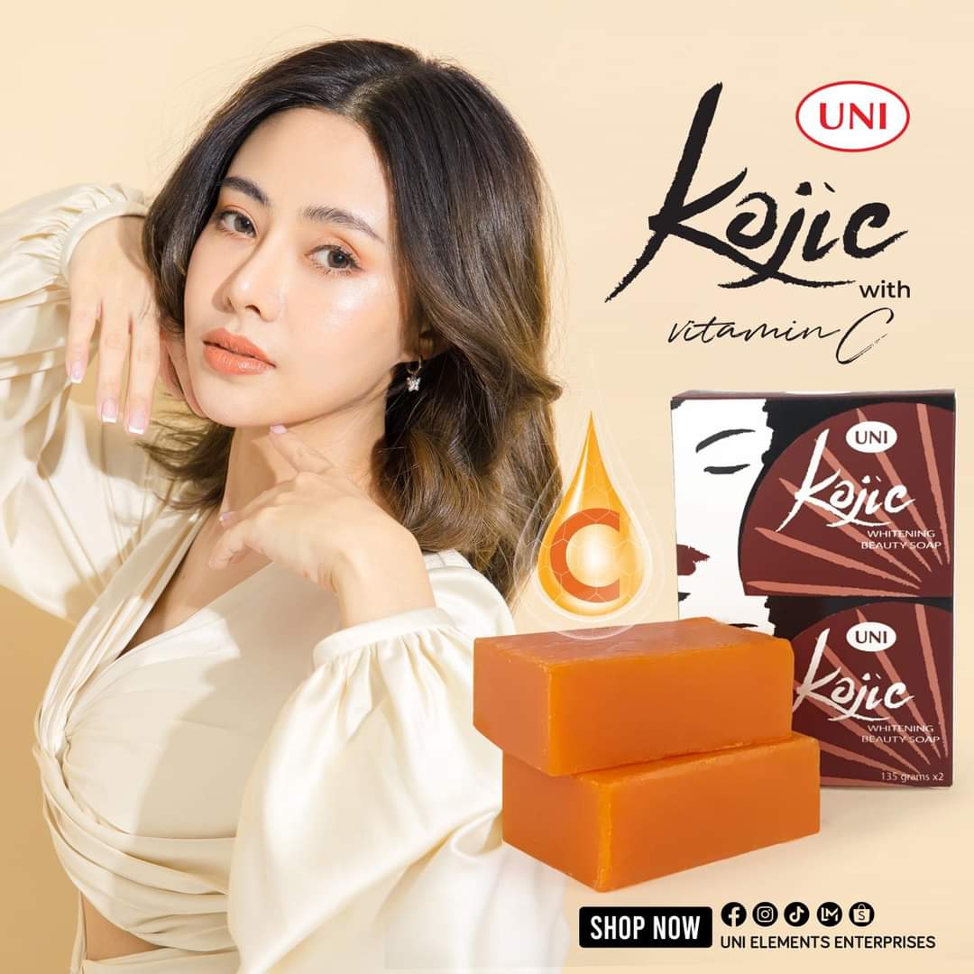 Kojic Whitening Soap with Vitamin C permanent whitening (Men & Women) face and body soap for instant result of popular Philippine's Uni brand 90 gm,  Lightening, Instant whitening, tan removal, pigmentation reducing soap bar