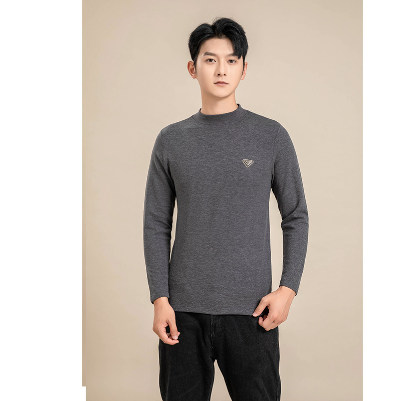 2023 Autumn Winter Thermal Underwear Men's Fleece Warm Round Neck Solid Color Autumn Coat: Traceless Heating Thermal Underwear Set. 
