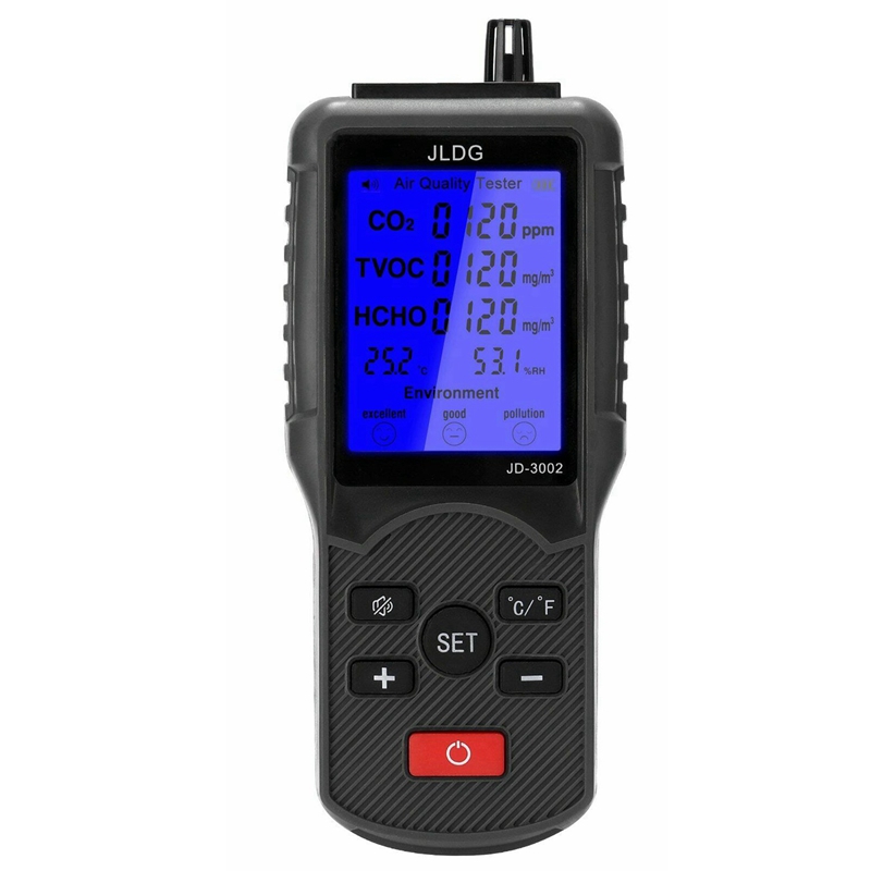 Jldg Air Quality Tester Co2 Tvoc Meter Temperature Humidity Measuring Device Carbon Dioxide Monitor with Lcd Screen. 