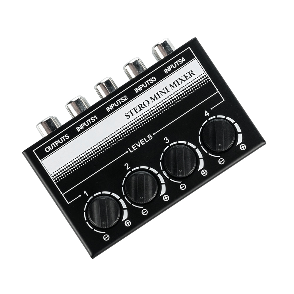 4 Channel Stereo Audio Mixer Support RCA Input and Output Mini Passive Stereo Mixer with Separate Volume Controls. 