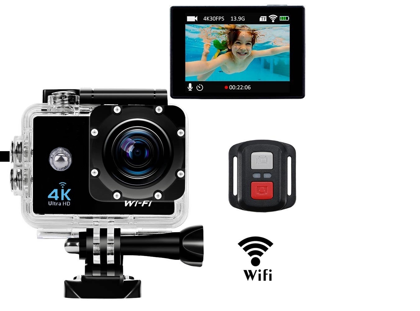 H9 4K Wifi Waterproop Sports Action Remote Control Camcorder HD 170 Degree Wide Angle Camera Waterproof Action DVR Cam 2.0' Screen