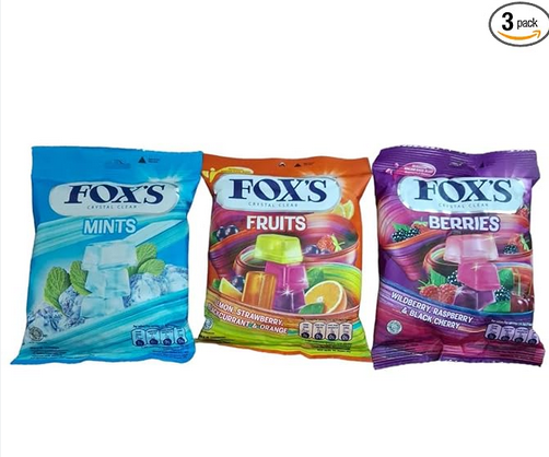 Fox's Crystal Clear Candy- Mints, Fruits , Berries 90 Grams Combo Pack Of 3