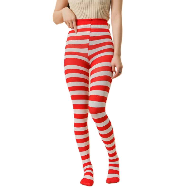 Killer Bzzo Womens Christmas Halloween Striped Pantyhose High Waist Full Length Tights Leggings Stockings Cosplay Costume Accessory