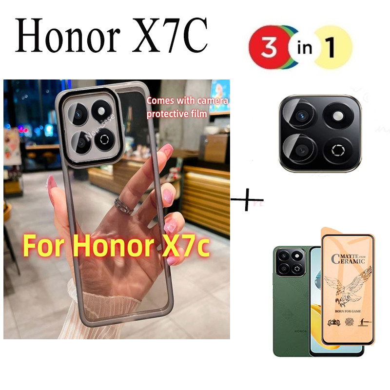 3 In 1 Honor X7C Shockproof Silicone Phone Case for Honor X7A X7B Camera Lens Glass Full Privacy Ceramic Matte Screen Protector. 