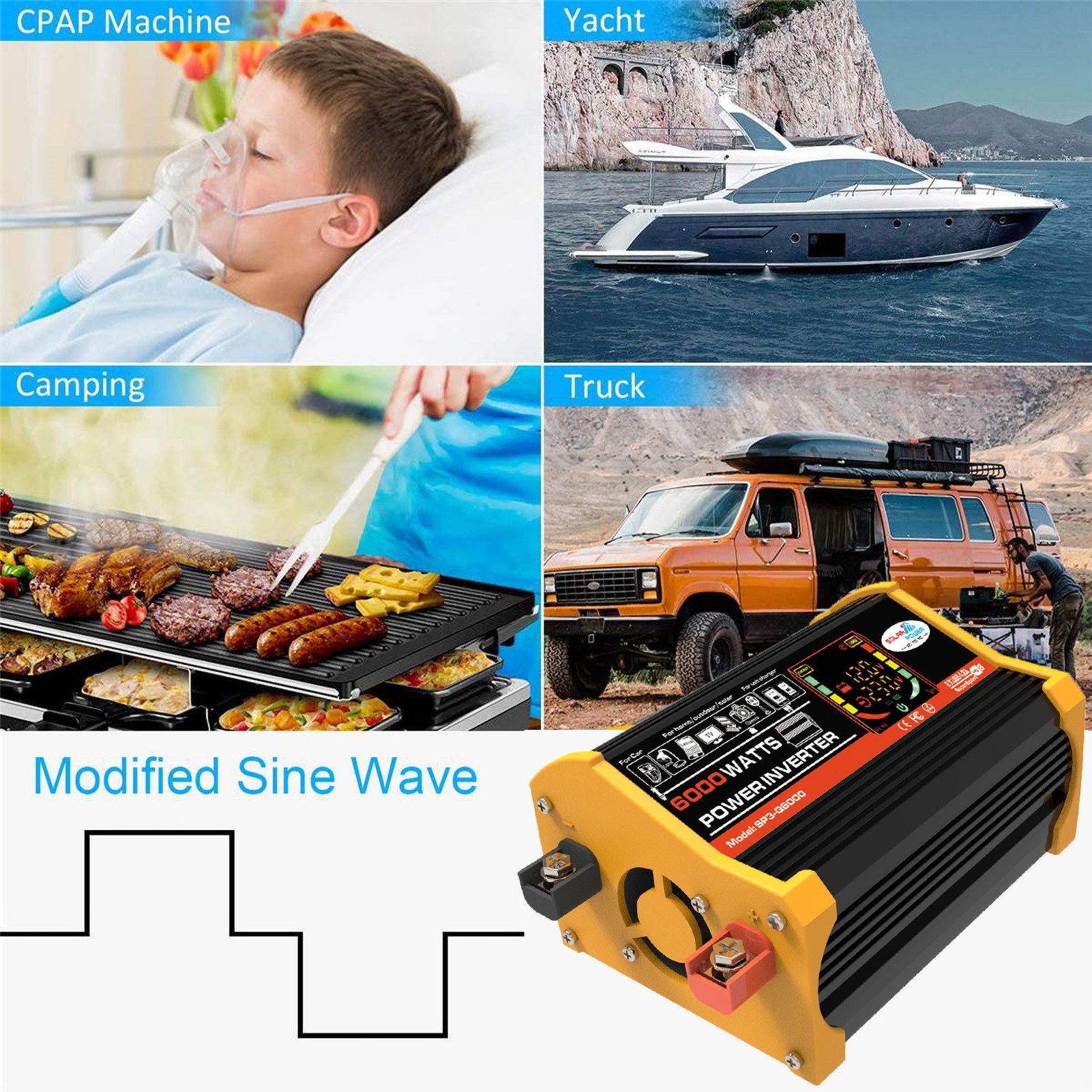 High frequency 6000W inverter 12V to 220V dual USB - black-220v. 