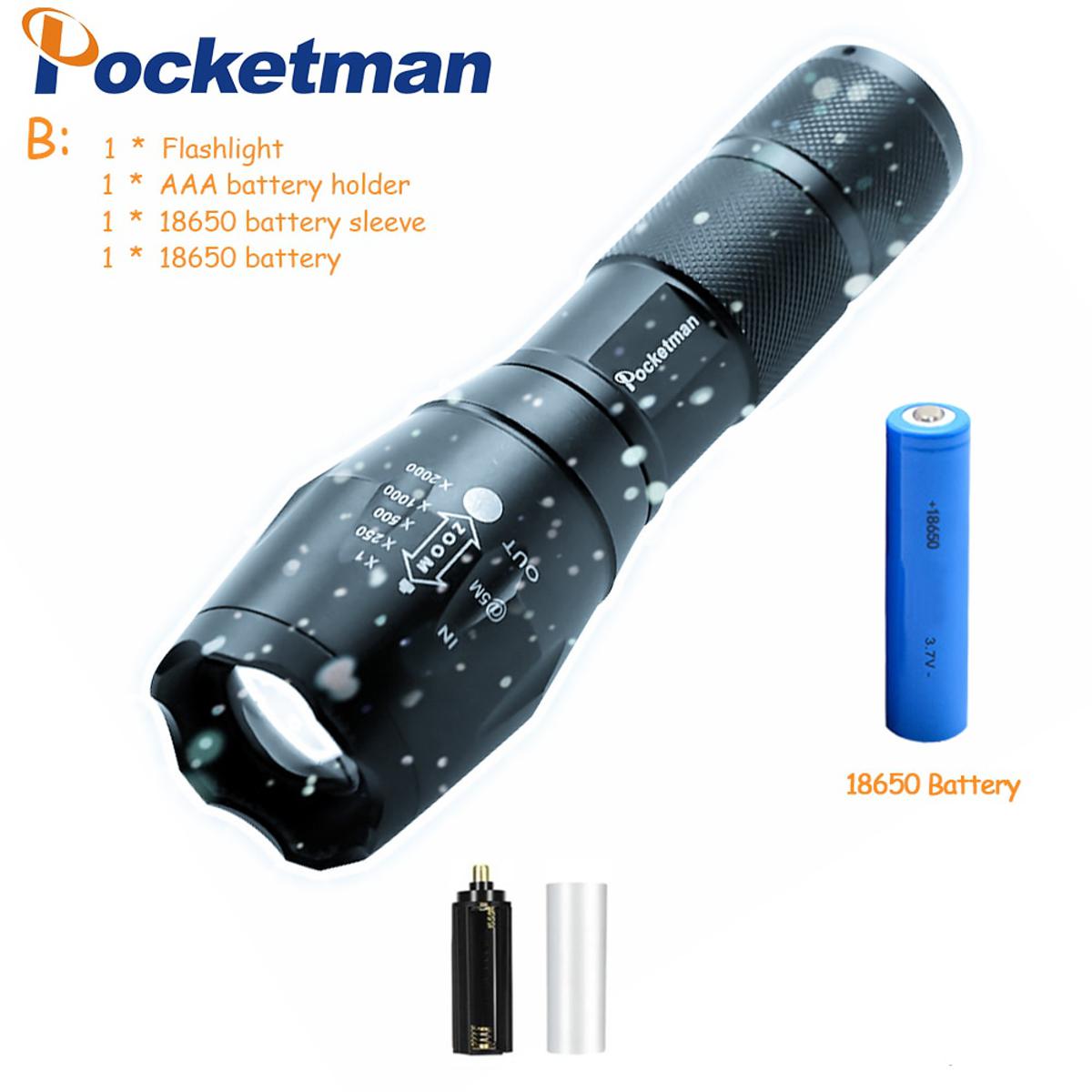 Led  5000LM Ultra Bright Waterproof Torch T6/L2/V6 Camping lights 5 Modes Zoomable Light with 18650  charger-T6-4000 Lumens - Package B - T6-4000 Lumens