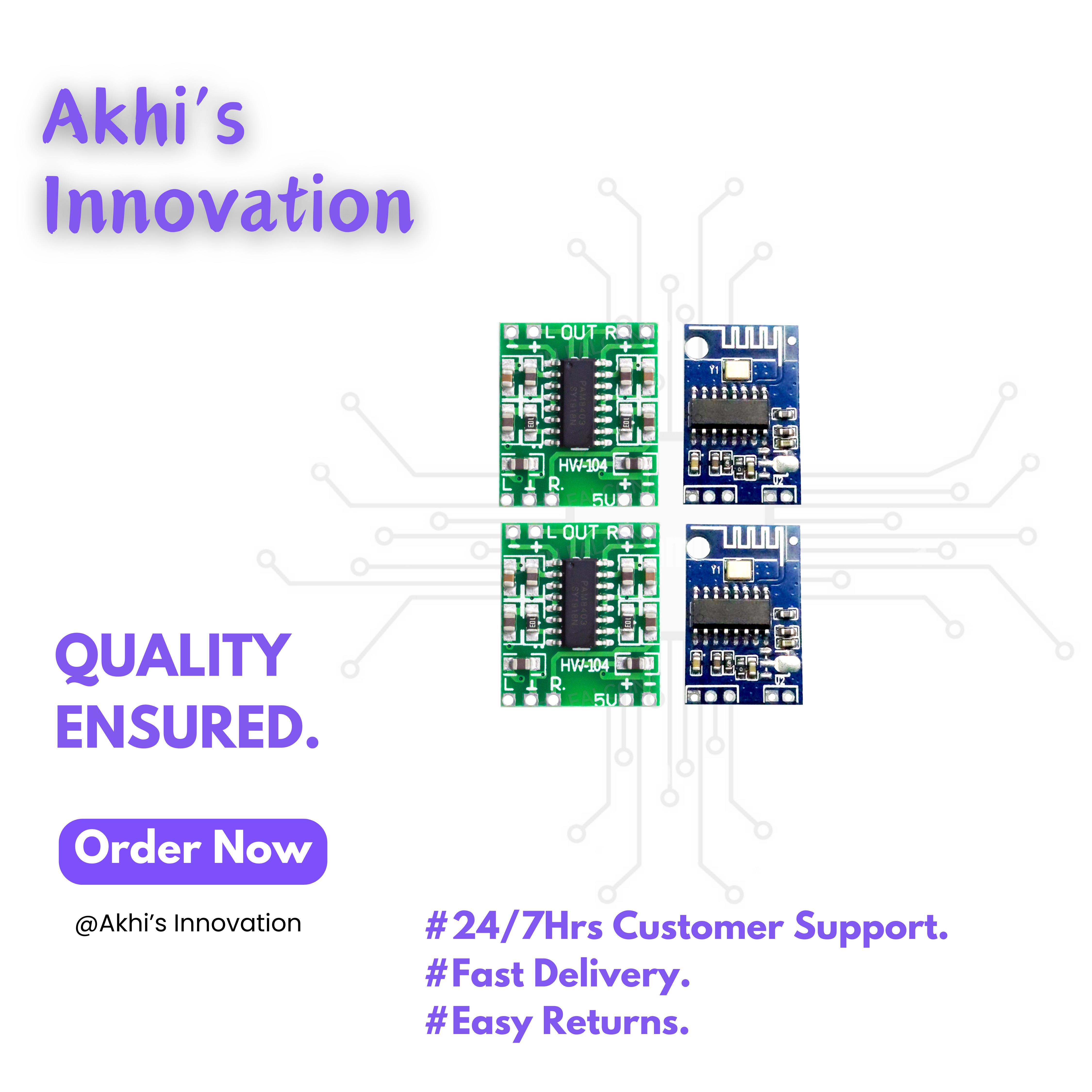 Bluetooth And Amplifier Module Combo Pack For 2*3Watt Stereo/Mono Speaker. 