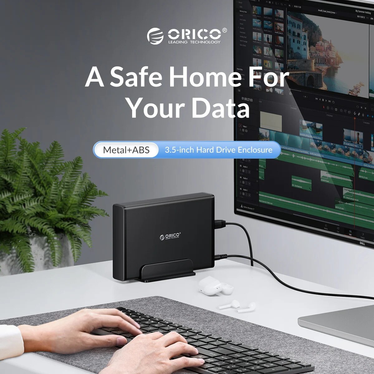 ORICO Aluminum Hard Drive HDD Enclosure USB3.0/Type-C 3.5 inch HDD Case Docking Station Support UASP 12V2A Power. 