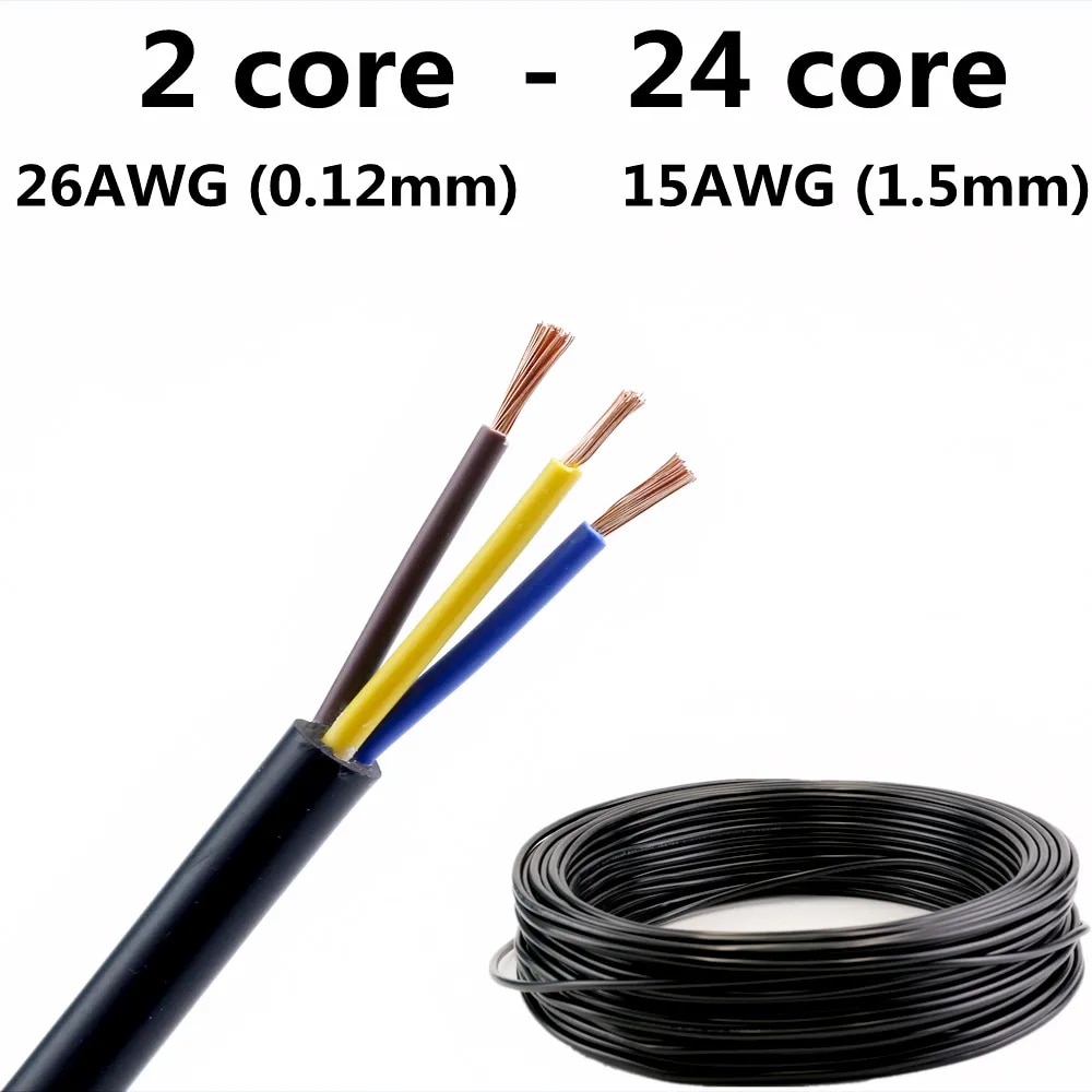Multicore wire and cable RVV2 core -24 core control signal wire 22AWG 0.3 0.5 0.75mm 1.5mm2 PVC cable