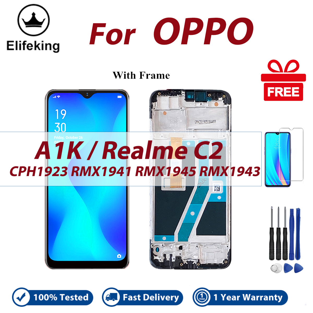 LCD With Frame For OPPO A1K CPH1923 Reealme C2 Display Touch Screen Digitizer Assembly Replacement Parts. 
