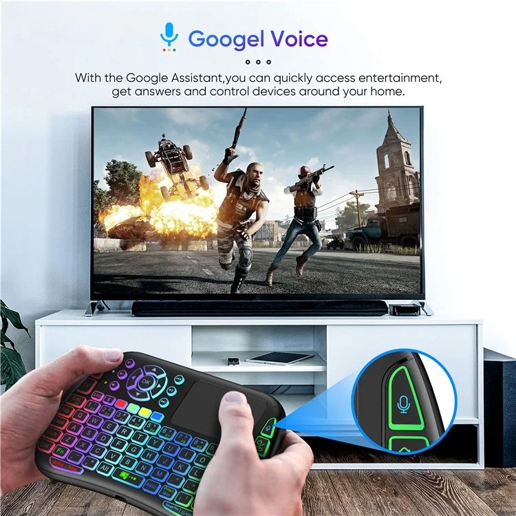M9 Bluetooth Mini Wireless Keyboard 7 Backlit 2.4G Air Mouse Remote Touchpad - Support Voice Command. 