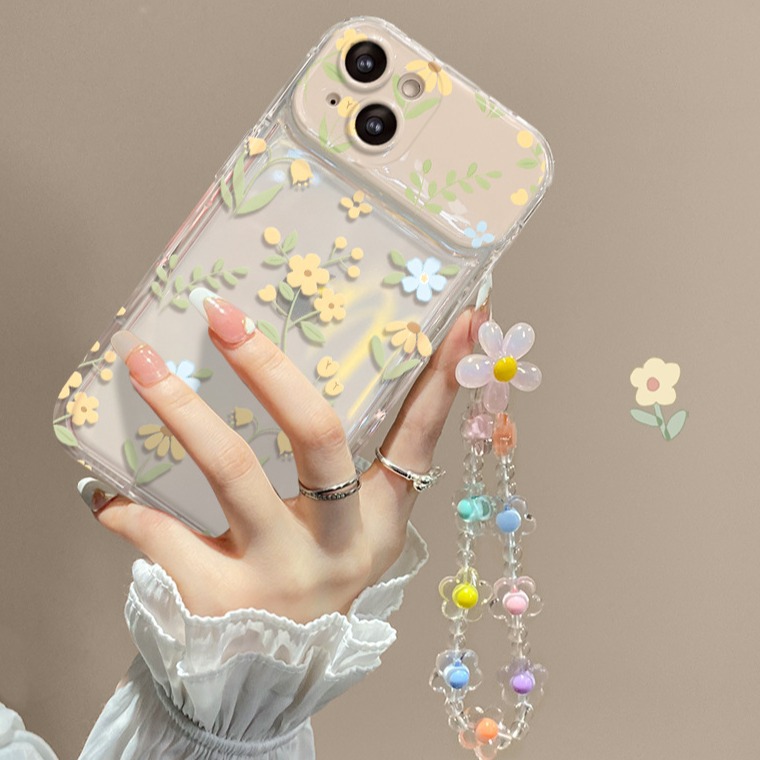 Suitable for Apple 14promax Phone case ipone13 Full Screen Floral Chain 15 Flip Mirror 7 Transparent Drop-Resistant. 