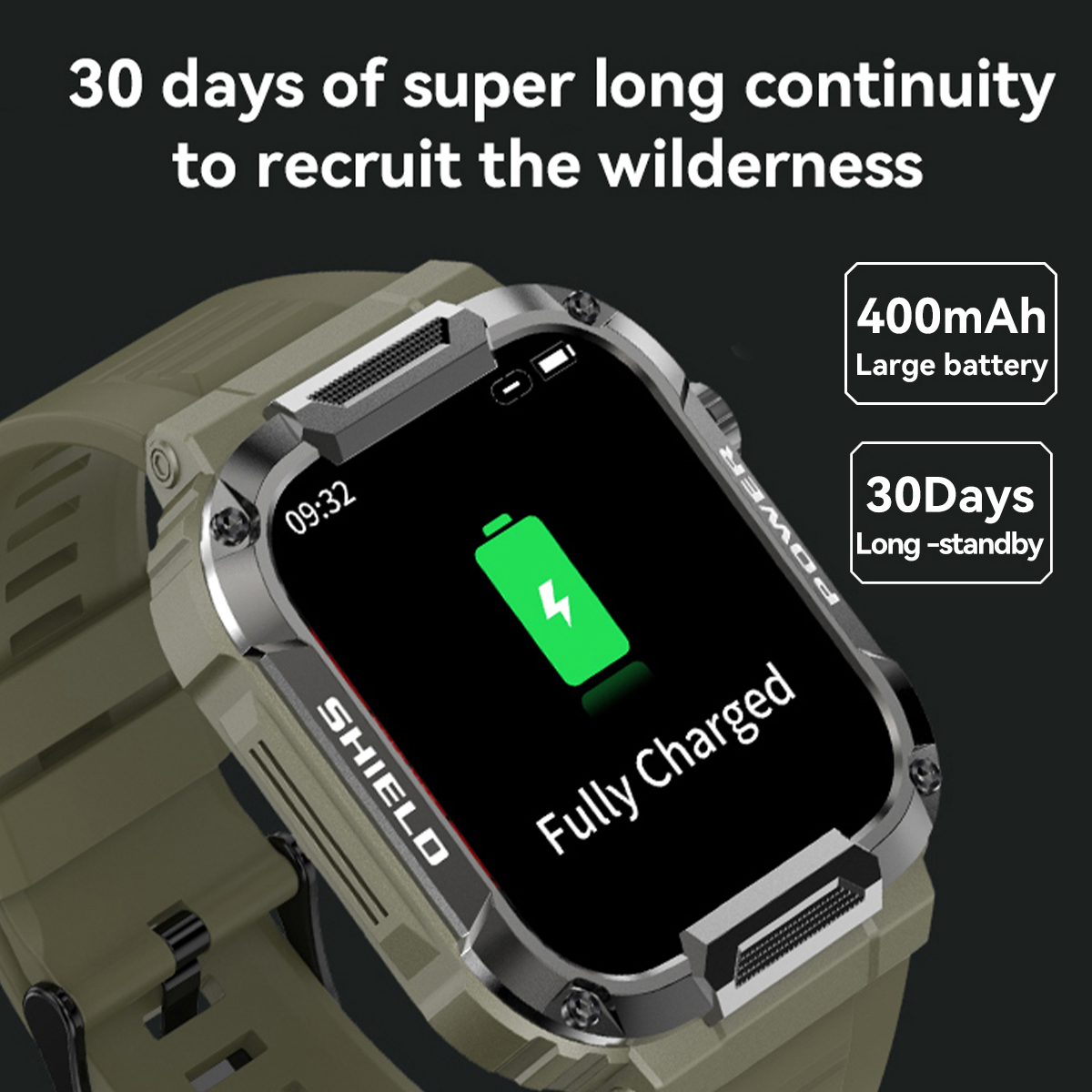MK66 Rugged Military Smart Watch Men 400mh Large Battery Heart Rate Monitoring 1.85'' Bluetooth Call Smartwatch For APP Gloryfit. 