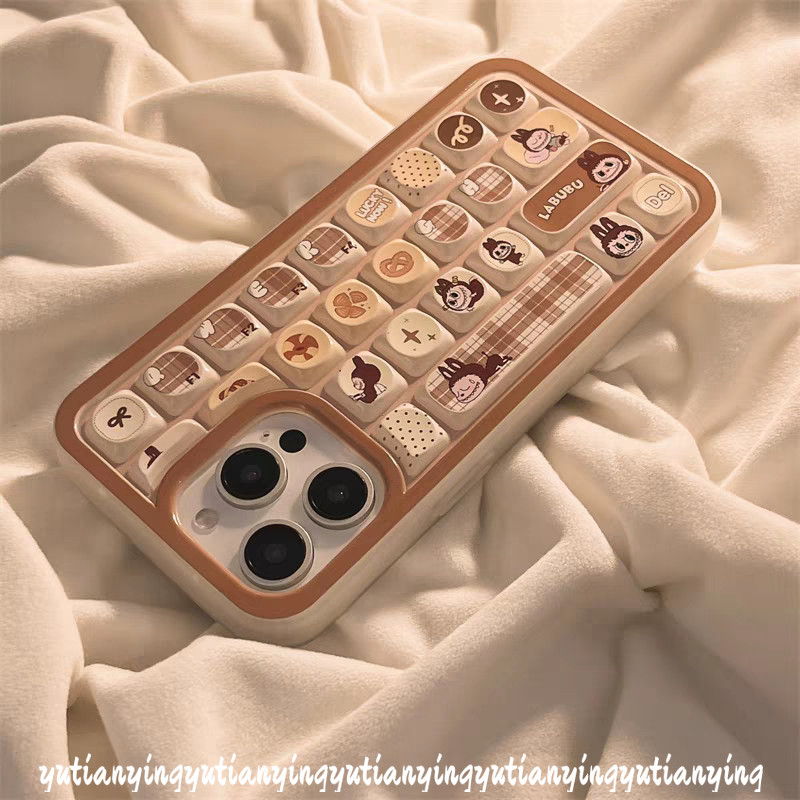 Trend Cartoon Cute Creative Labubu Doodle Cookie Labubu Case Compatible for IPhone 16 15 14 12 13 11 Pro Max 11 16 14 12 15 13 Pro 3D Keyboard Stress Relief Entertainment Soft Case. 
