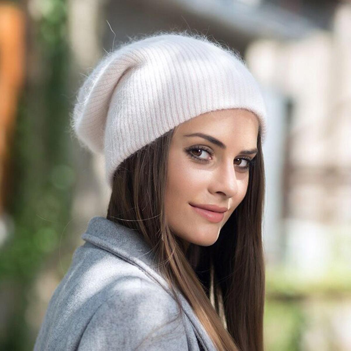 【happy one】Winter for Women Rabbit Cashmere Beanies Warm Vogue Ladies Hat Female Beanie Hats