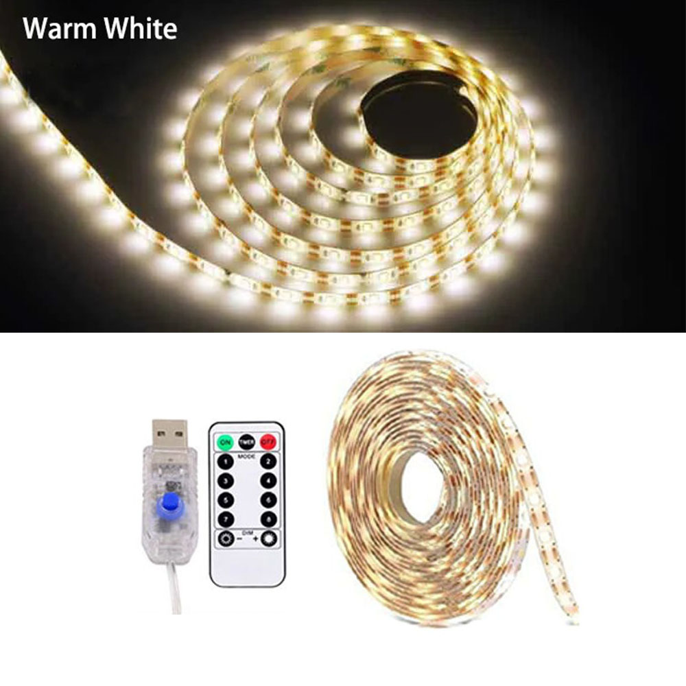 8 Modes USB Led Strip Lights with Remote Warm White Dimmable Timer Self-Adhesive Waterproof Led Strip Lights for TV Kitchen Cupboard Bedroom