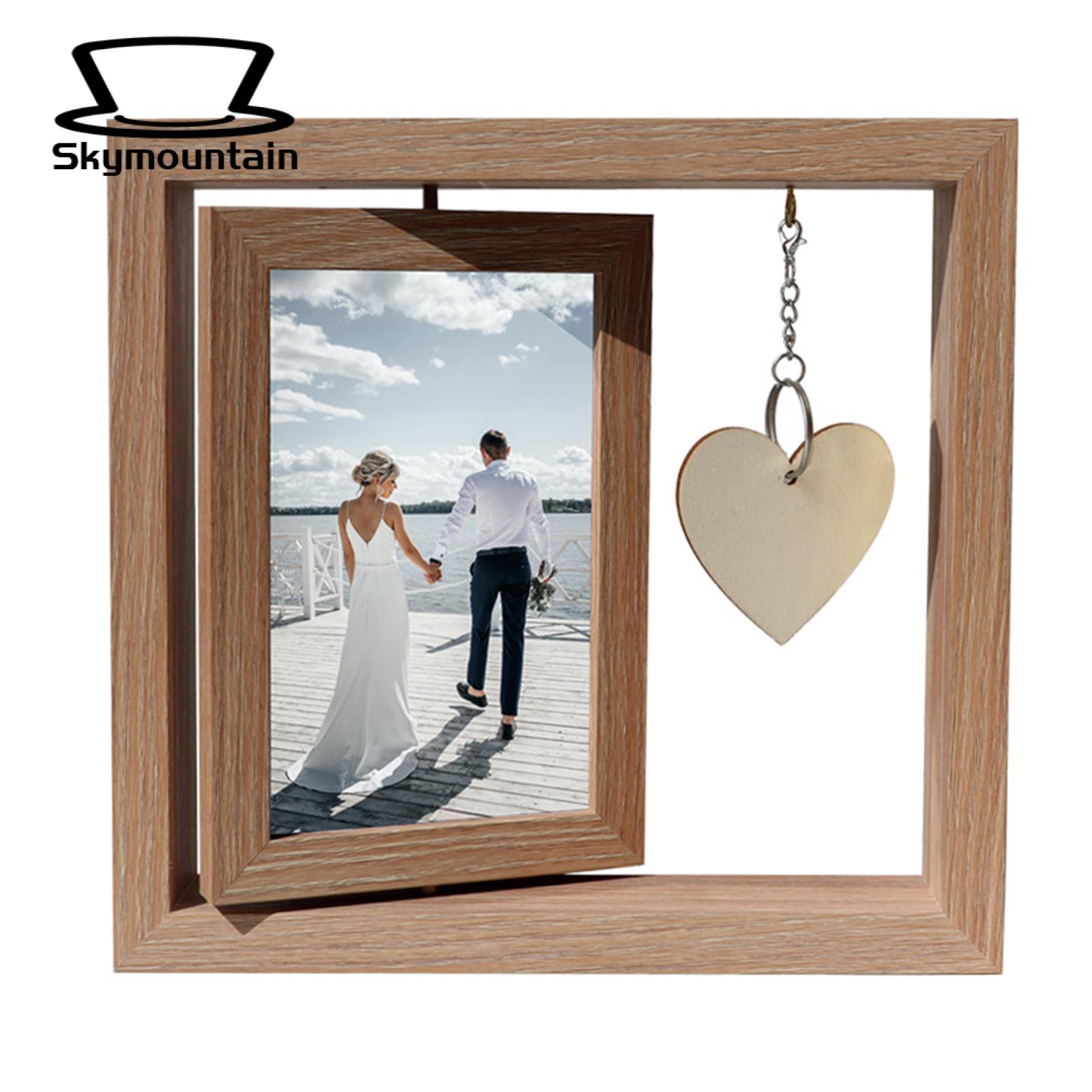 Office Desk Photo Display Double Sided Rotating Wooden Picture Frame with Engd art Pendant Perfect Gift for Dad Husband Photo Frame. 