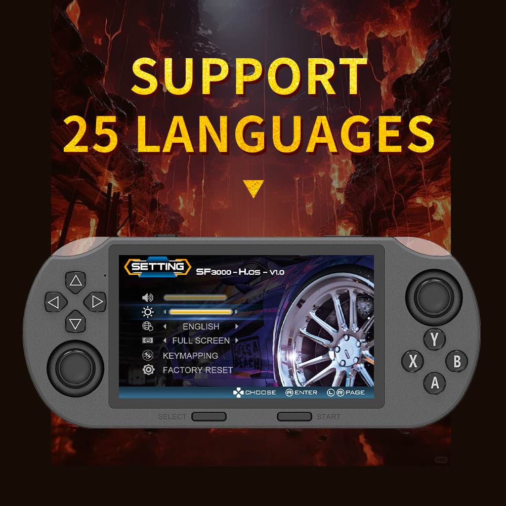 SF3000 Portable Handheld Game Console 4.5 Inch IPS Screen Retro Video -Option -2P-Option -2P. 