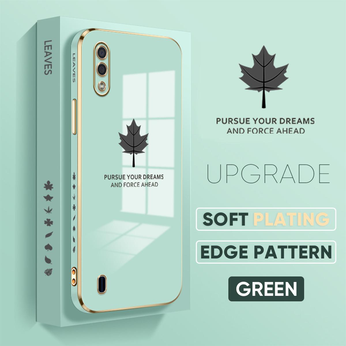 Jizetin (Free Lanyard) for Samsung Galaxy A01 Back Cover Maple Leaf Luxury 6D Plating Case Side Pattern Soft Silicone Square Phone Cases