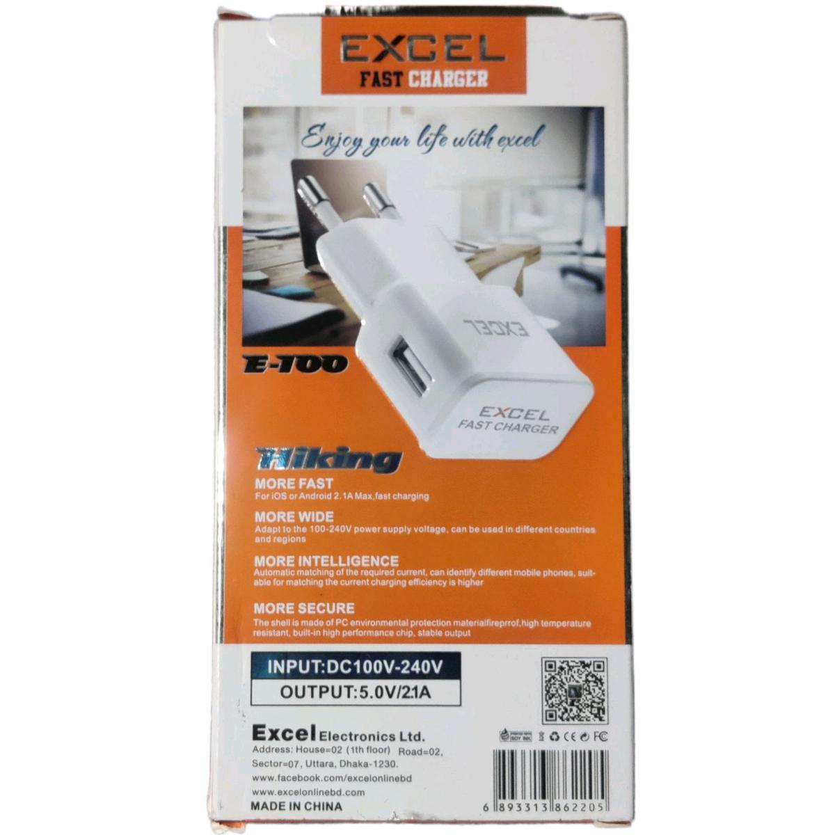 Excel E100 12W Fast Charger 2.1A Smart Phone Charger with Micro USB / Type C cable