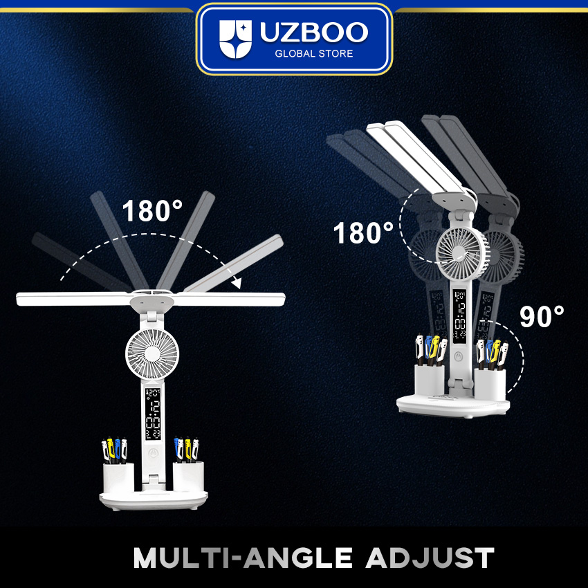 UZBOO Desk Lamp Double-head Table Lamps Eye Protection Lights 3 Color Touch Dimming Lamp Desk Light Modern Table Lamp With Fan Function Work And Pen Container Function Easy Use For Office Dormitory Bedroom. 