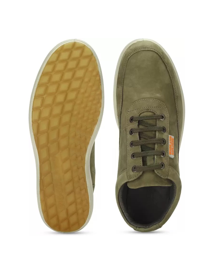 Woodland Men Nubuck Leather Sneakers - 3237119 Olive Green - Shoes. 